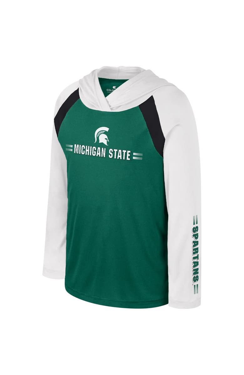COLOSSEUM Youth Colosseum Green Michigan State Spartans Eddie Multi-Hit Raglan Long Sleeve Hoodie T-Shirt, Alternate, color, 
