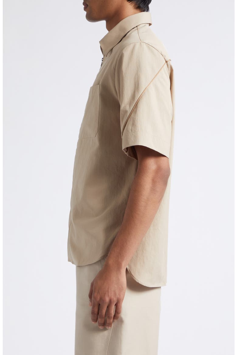 Embroidered Logo Short Sleeve Zip Shirt, Alternate, color, BEIGE