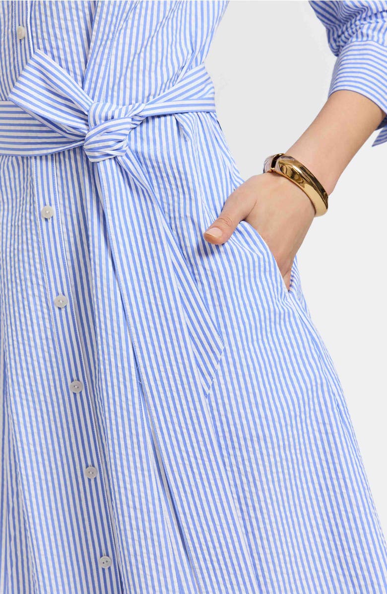 Foxcroft Fiona Stripe Belted Cotton Seersucker Shirtdress, Alternate, color, Blue/ White
