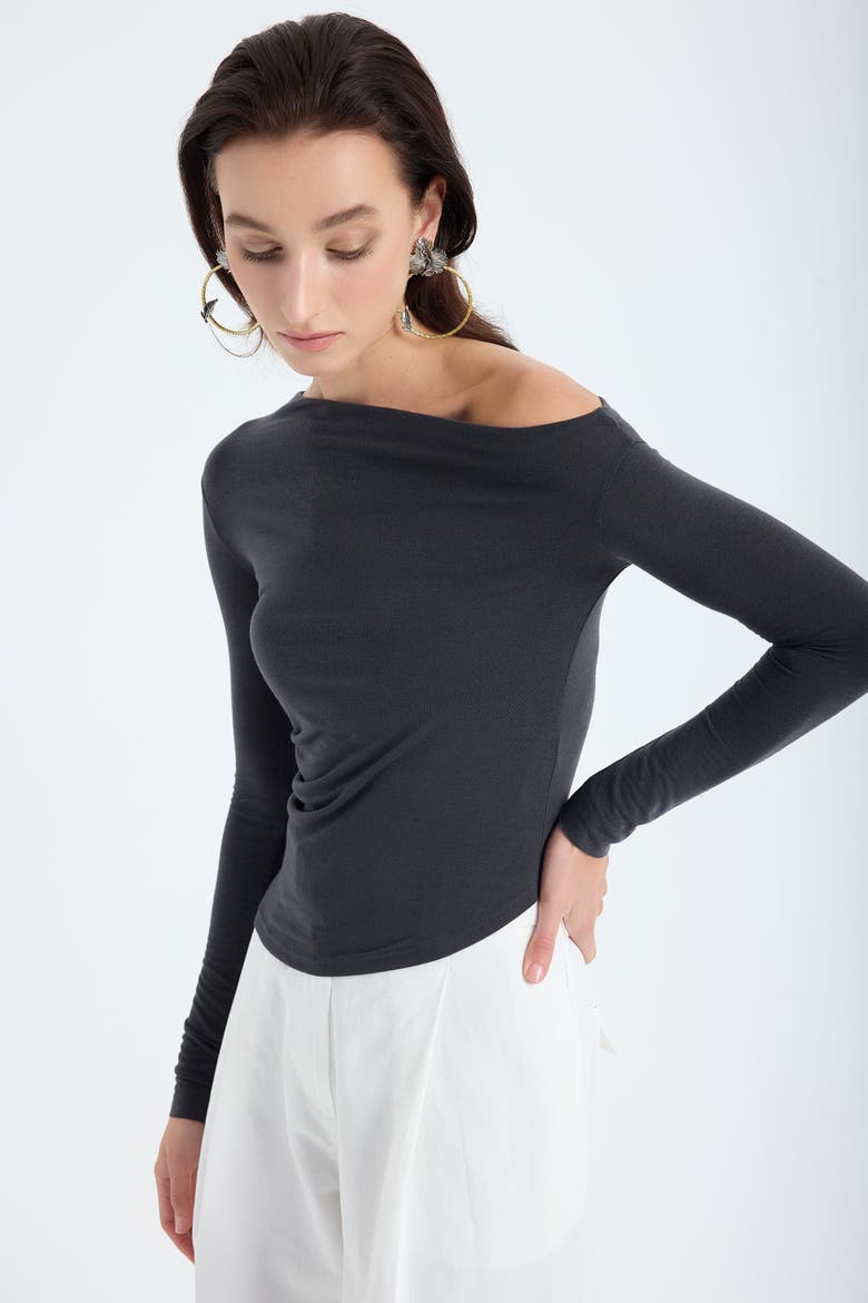 Aura One Shoulder Draped Top, Main, color, Grey