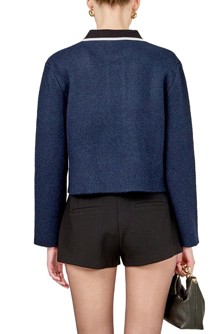 Contrast Placket Cardigan, Alternate, color, NAVY/ WHITE