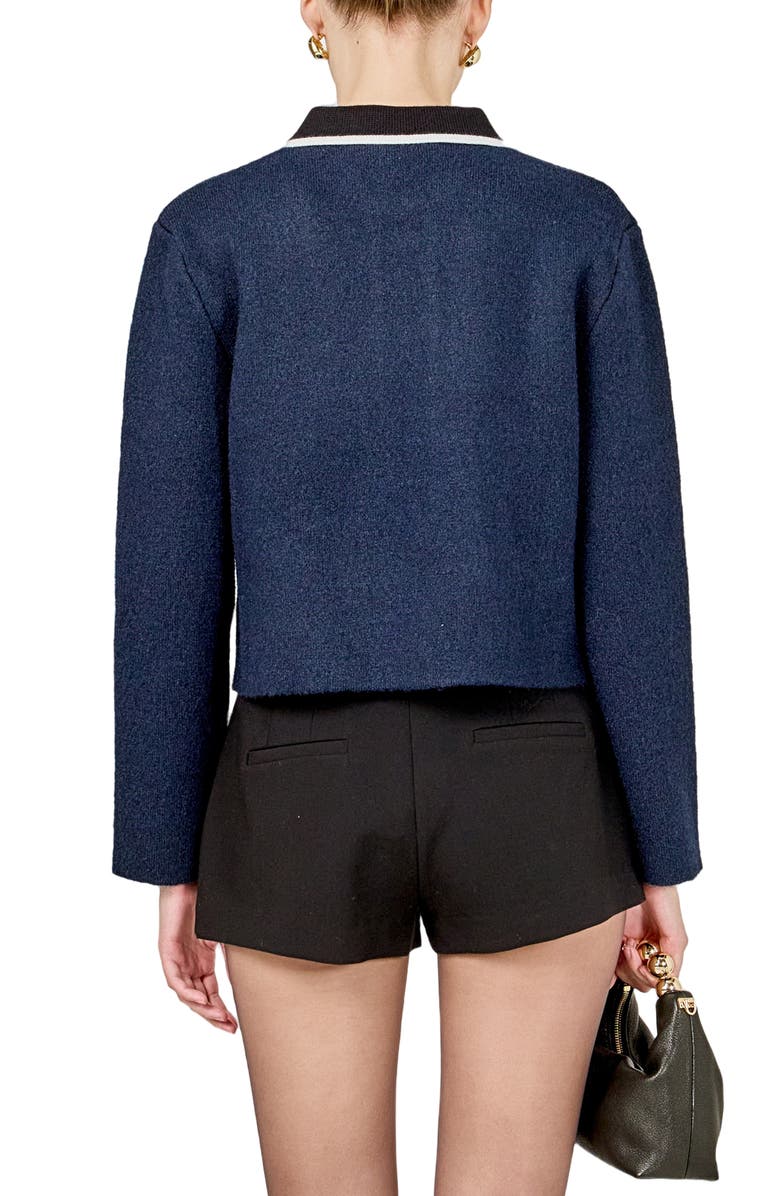 English Factory Contrast Placket Cardigan, Alternate, color, Navy/ White