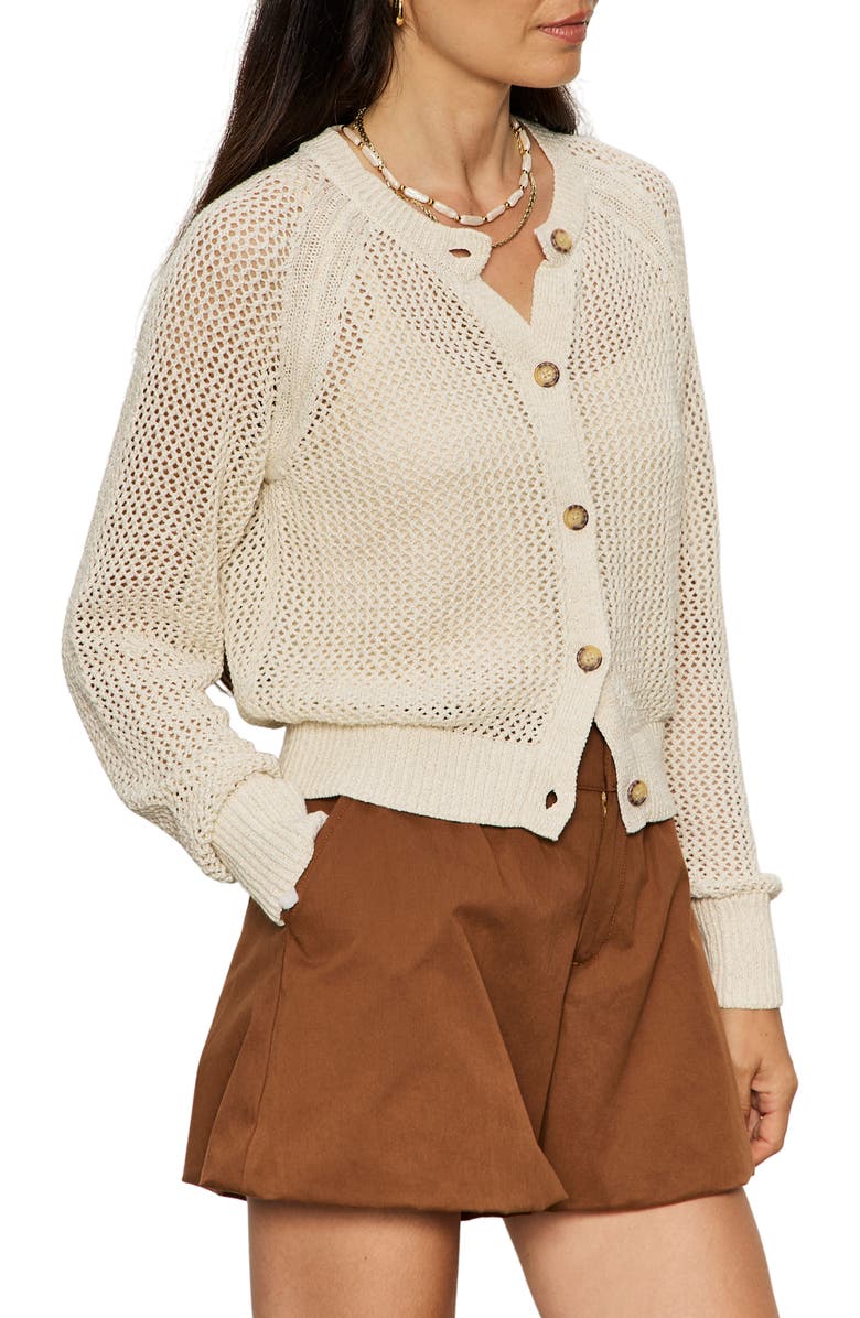 Sanctuary Metallic Open Stitch Cardigan, Alternate, color, Collagen White