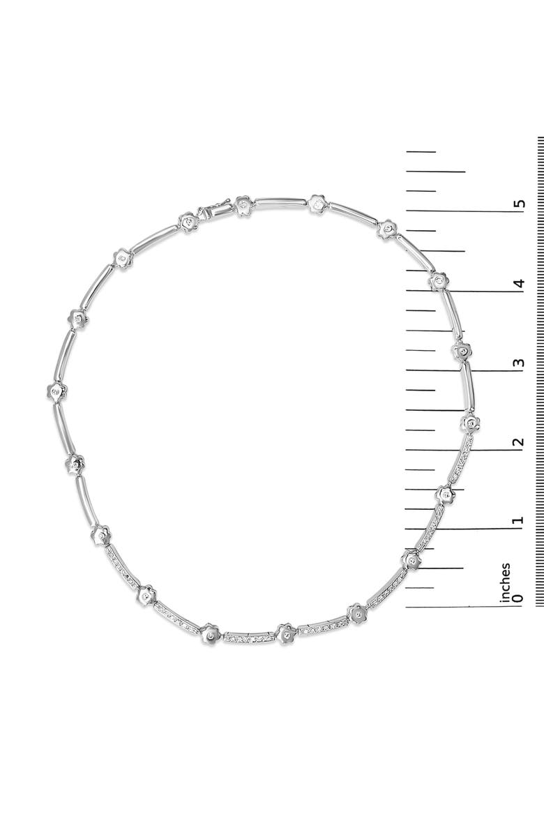 14K White Gold 1.0 Cttw Diamond Flower and Bar Station Necklace, Alternate, color, White