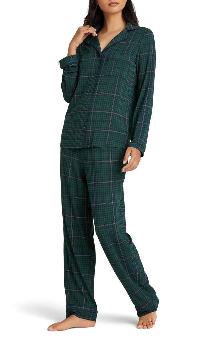 Tommy John Women’s Tri-Blend Sleep Long Sleeve Top & Pant Pajamas, Main, color, Green Pastures Flannel