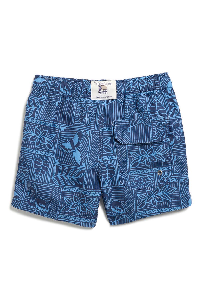 Kids' Flamingo Tiles Volley Swim Trunks, Alternate, color, NAVY