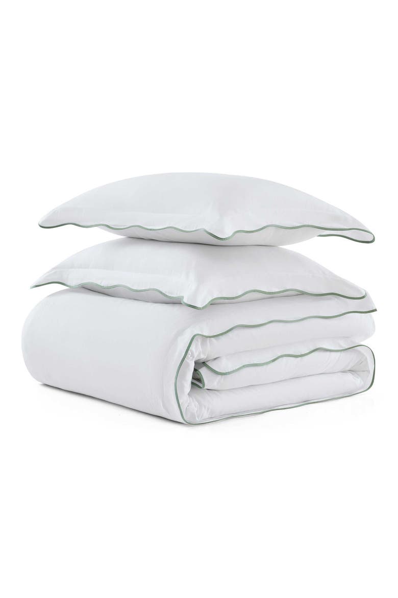 Simple Scallop Cotton Percale Duvet Set, Main, color, WHITE/ GREY GREEN