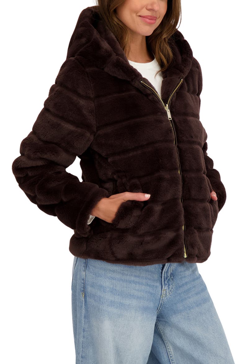 Hooded Faux Fur Jacket, Alternate, color, BROWN
