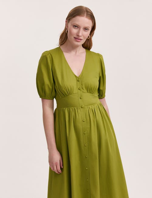 Finery London Addison Cotton Midi Tea Dress In Green