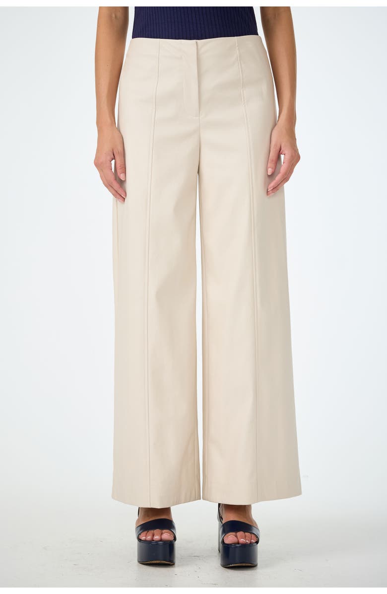 Trina Turk Parque Faux Leather Wide Leg Pant, Main, color, Ecru