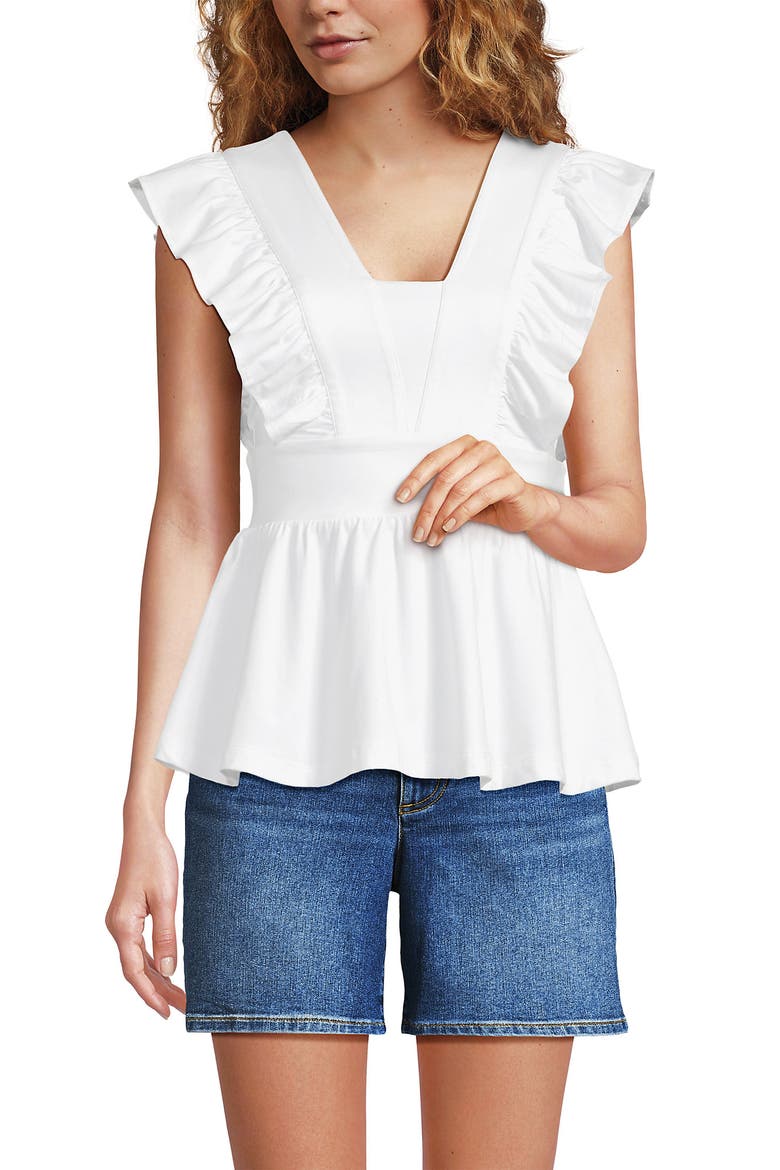 Lightweight Jersey Ruffle Peplum Top, Main, color, White