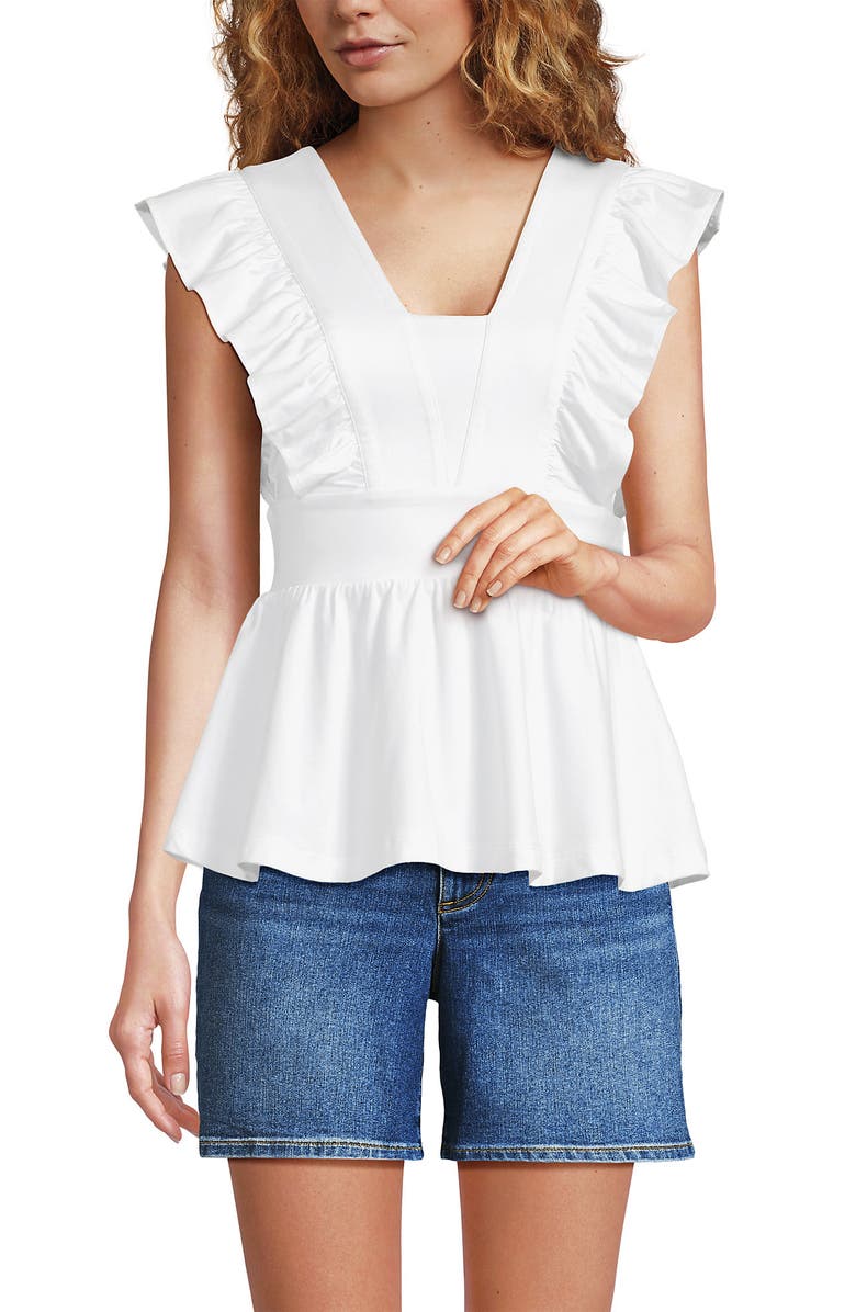 Lands' End Lightweight Jersey Ruffle Peplum Top, Main, color, White