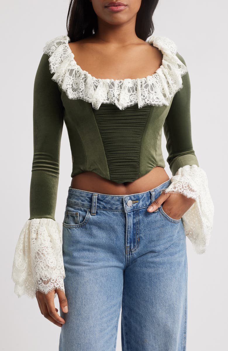 HOUSE OF CB Jacinda Ruffle Velvet Corset Top, Alternate, color, Duffle Bag