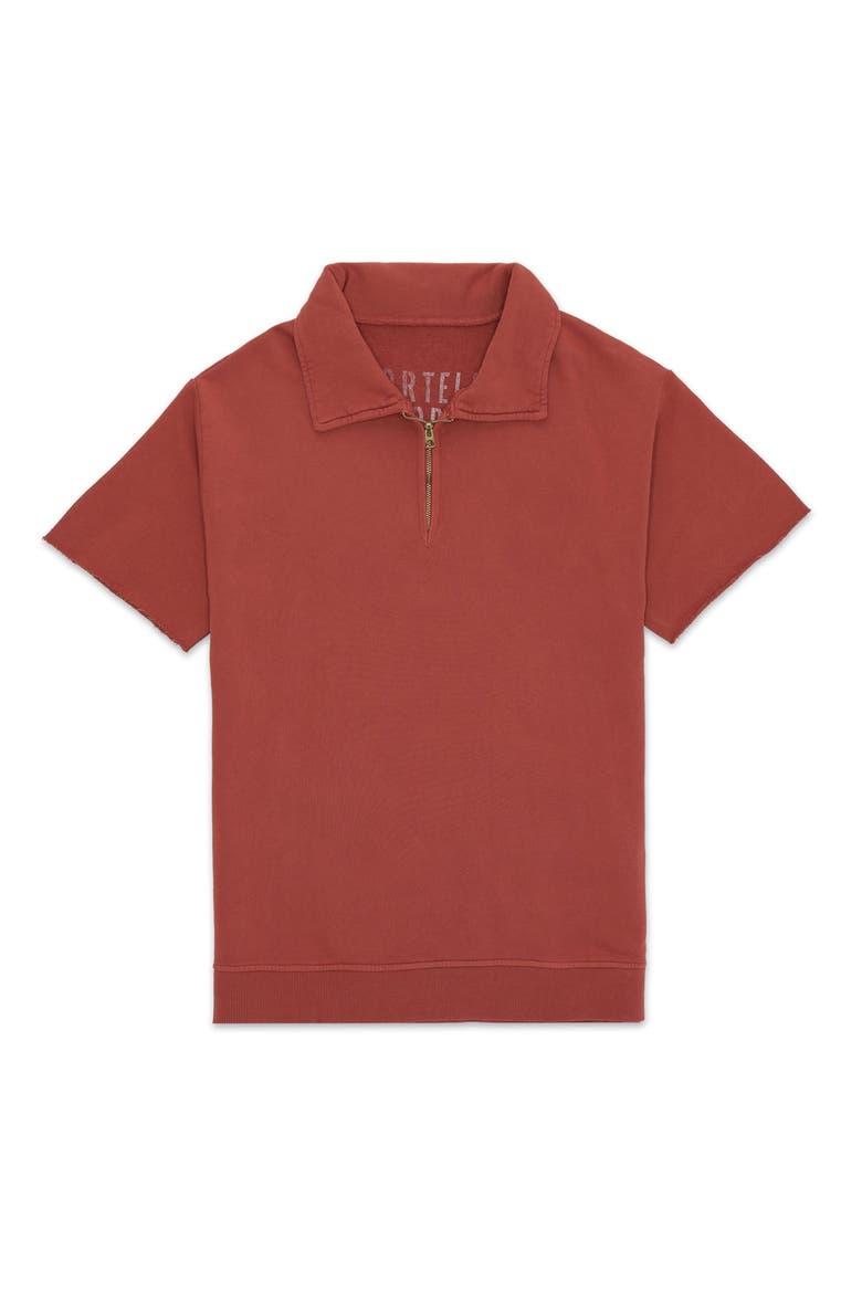 York Brushed Jersey Quarter Zip Collared Short Sleeve Sweatshirt, Main, color, Melange Grey