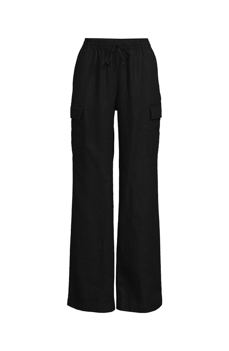 Lands' End Linen High Rise Elastic Back Wide Leg Cargo Pants, Alternate, color, 