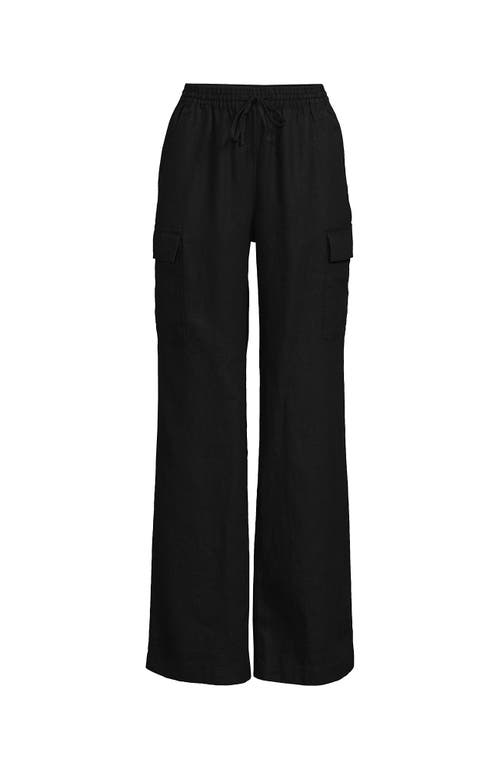 Lands' End Linen High Rise Elastic Back Wide Leg Cargo Pants
