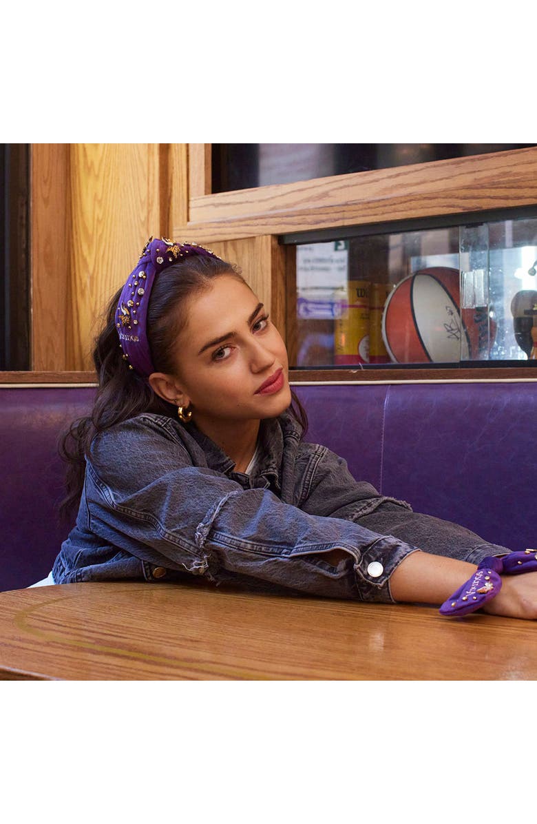 Lele Sadoughi Minnesota Vikings Embellished Knotted Headband, Alternate, color, Vikings Purple 500