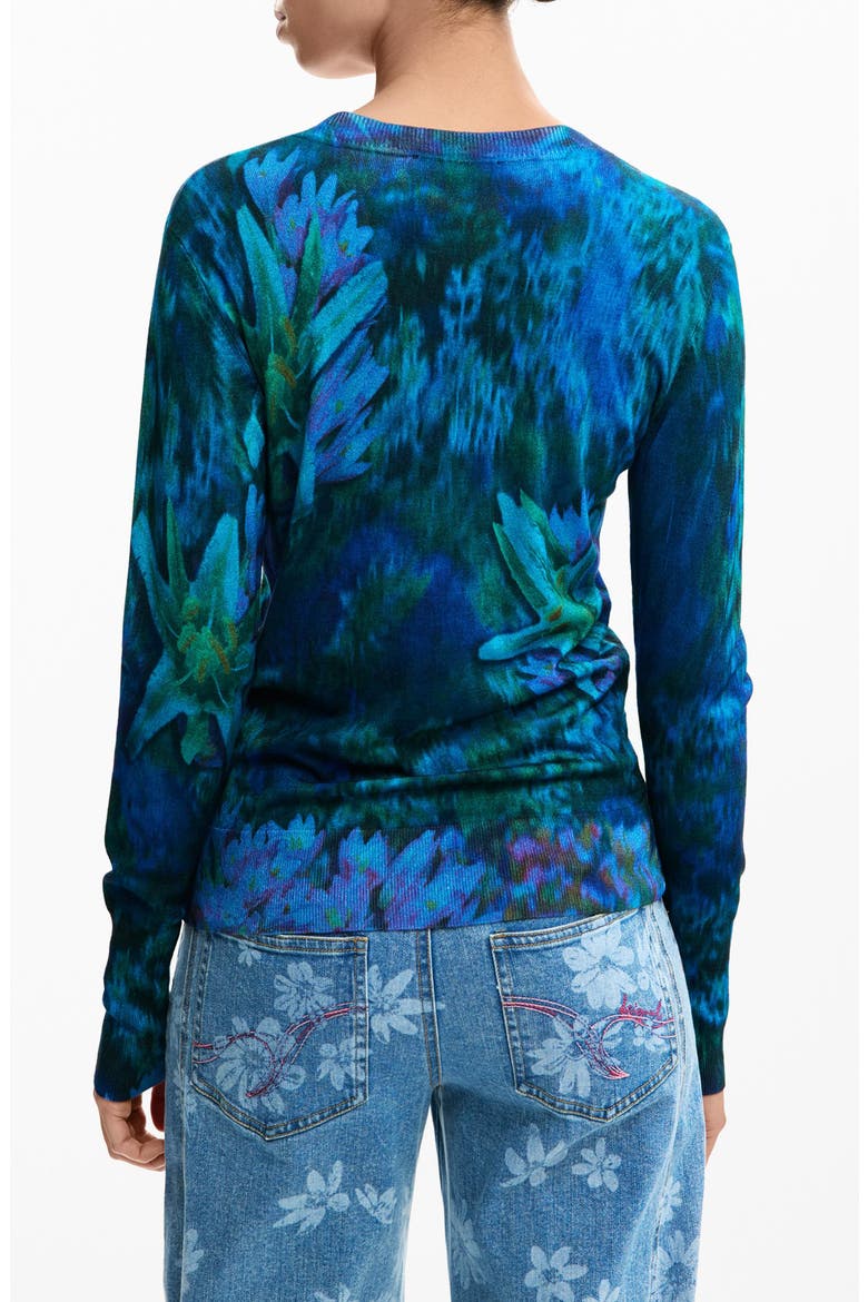 Floral Fine Gauge Crewneck Sweater, Alternate, color, BLUE/GREEN