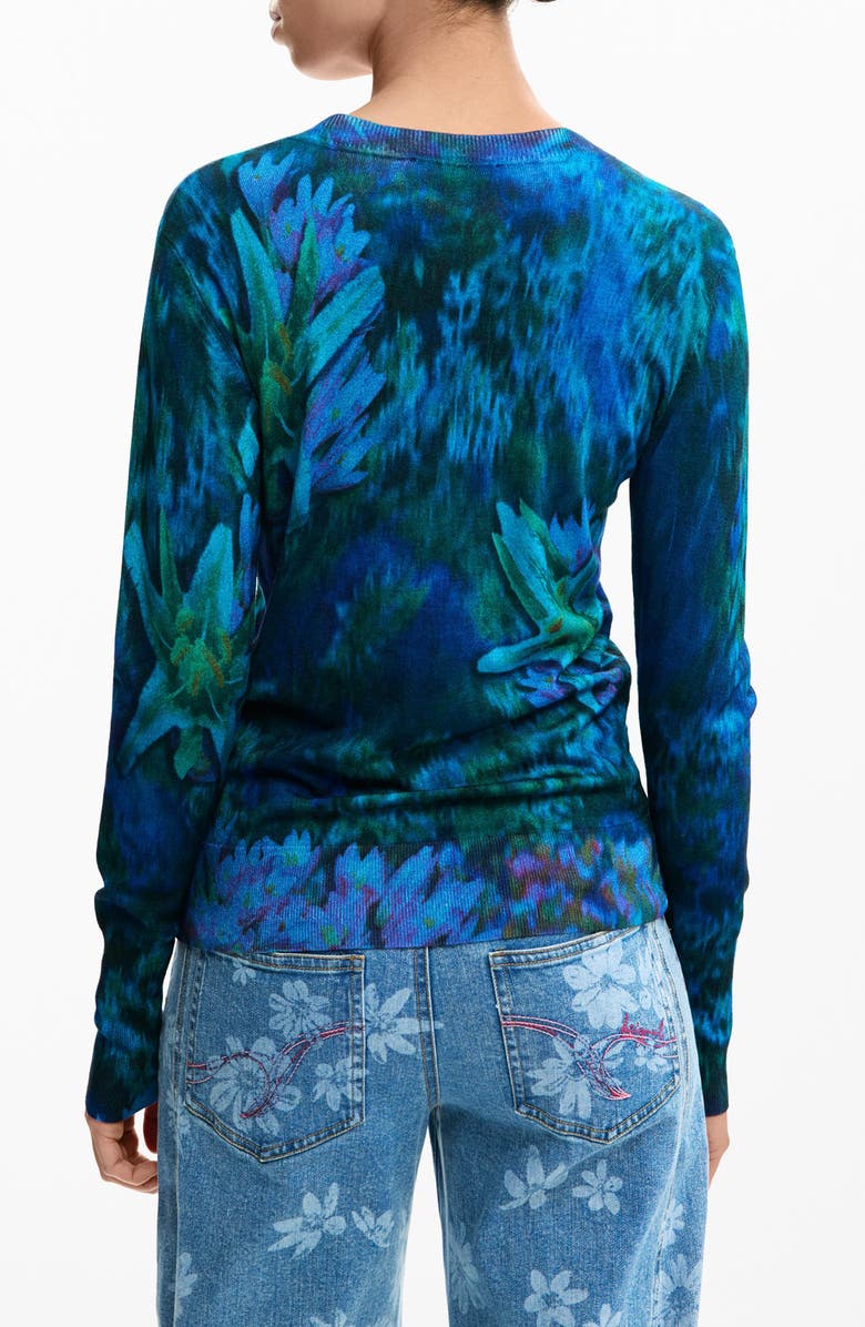 Desigual Floral Fine Gauge Crewneck Sweater, Alternate, color, Blue/Green