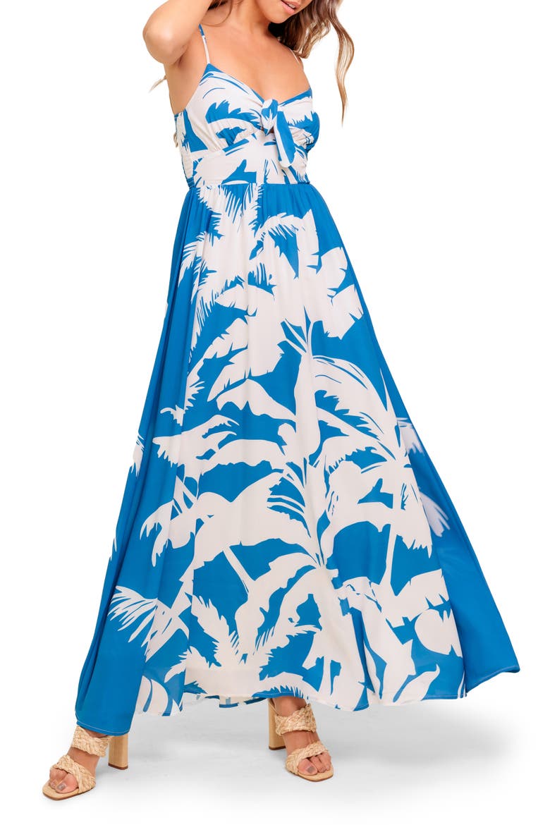 Frond Tie Front Maxi Dress, Main, color, NAVY/ WHITE