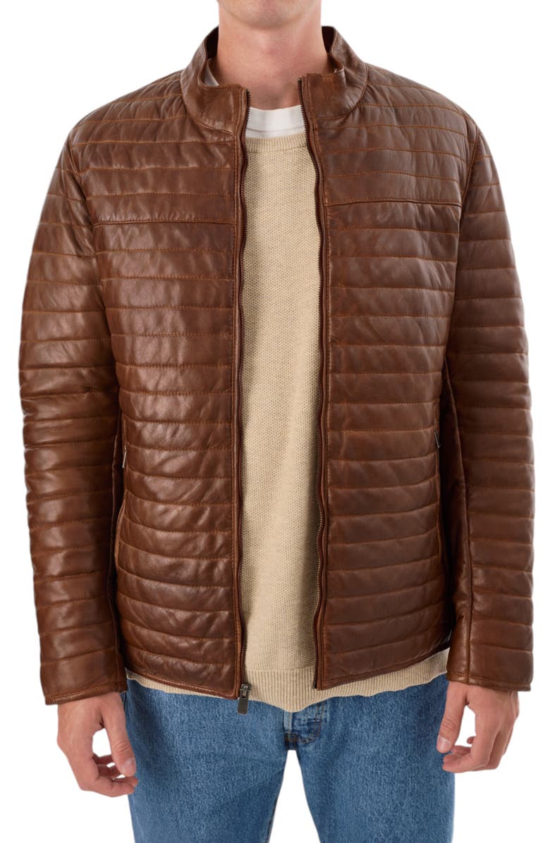 REGENCY Leather Channel Quilt Jacket, Alternate, color, Cognac
