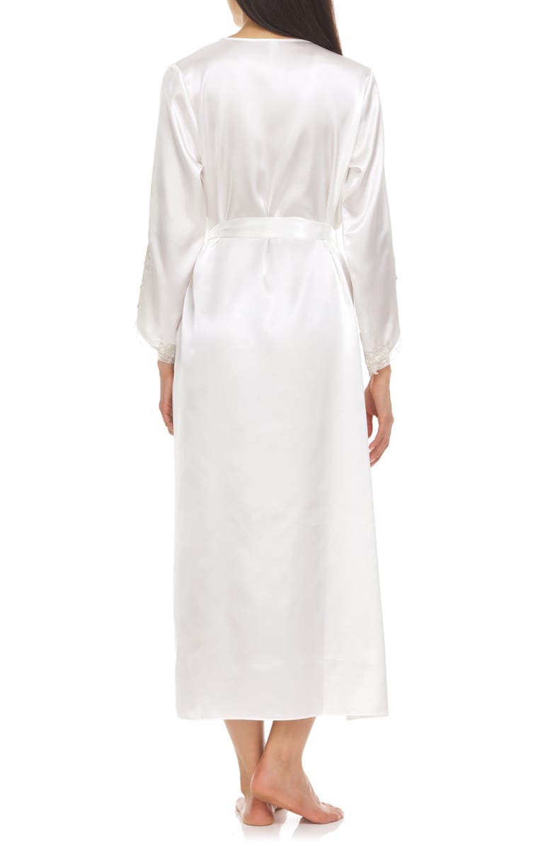 Flora By Flora Nikrooz Stella Belted Lace Trim Satin Robe, Alternate, color, Ivory