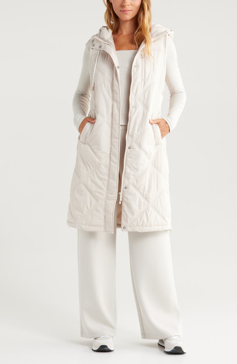 Zella Long Hooded Puffer Vest, Alternate, color, Grey Moonbeam