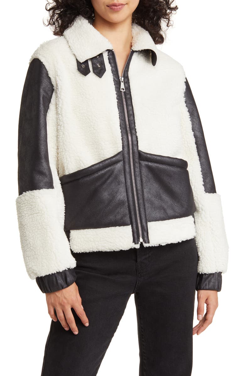 Vigoss Faux Shearling & Faux Leather Jacket, Alternate, color, 