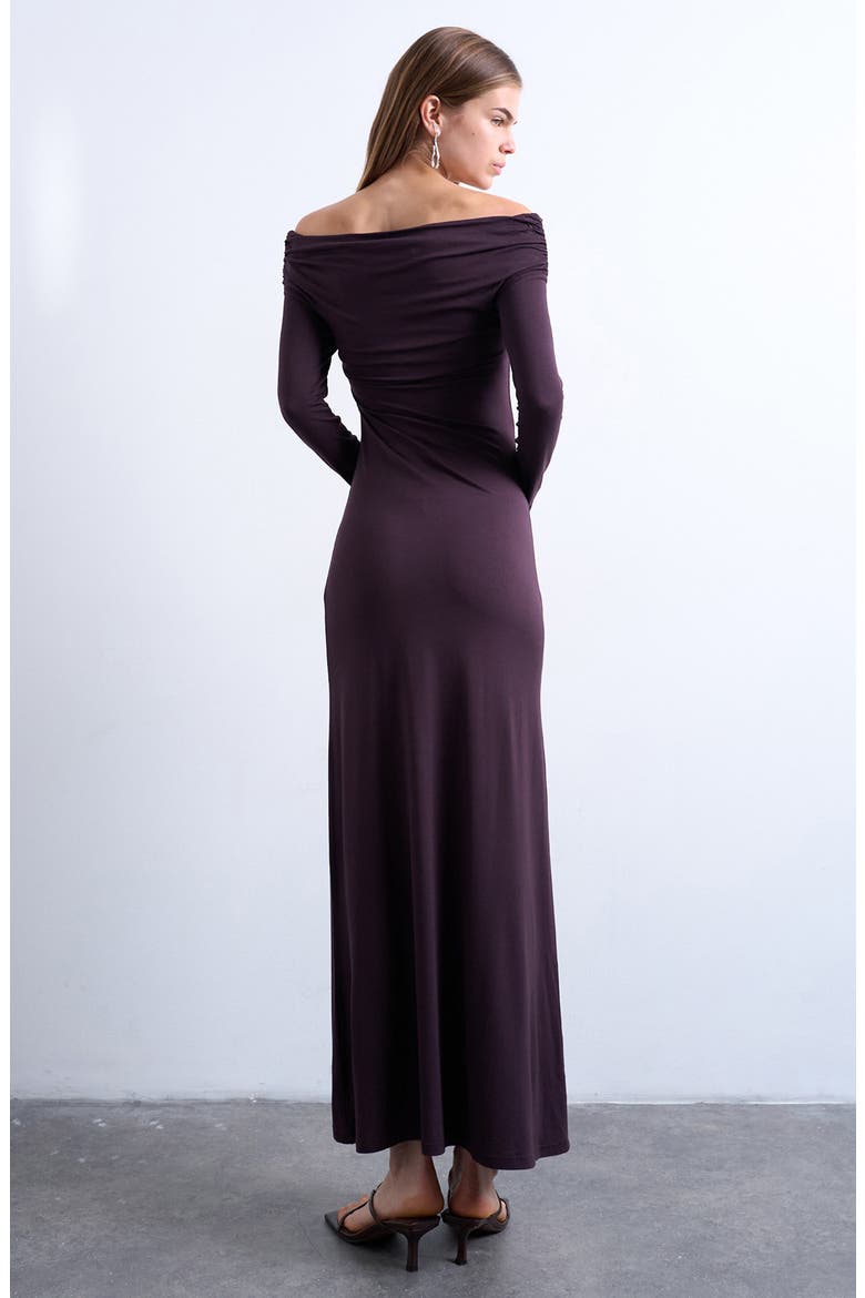 Off the Shoulder Long Sleeve Maxi Dress, Alternate, color, PLUM