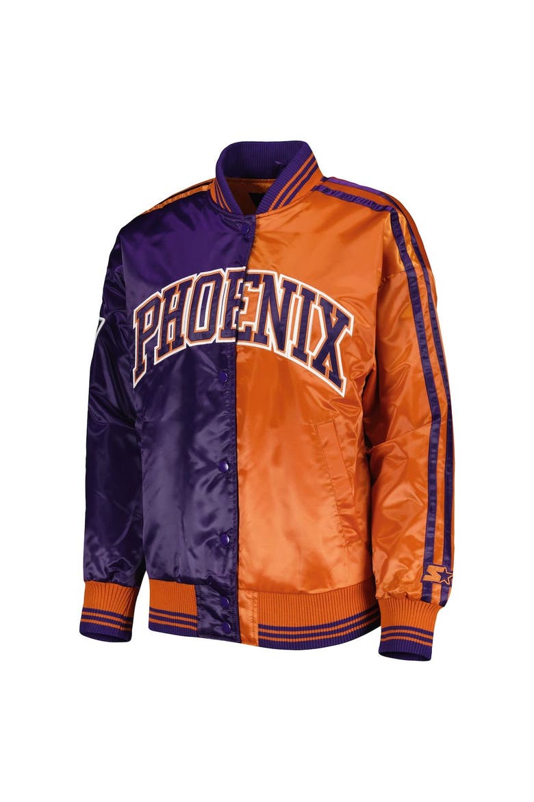 Women's Starter Purple/Orange Phoenix Suns Split Colorblock Satin Full-Snap Varsity Jacket, Alternate, color, Purple