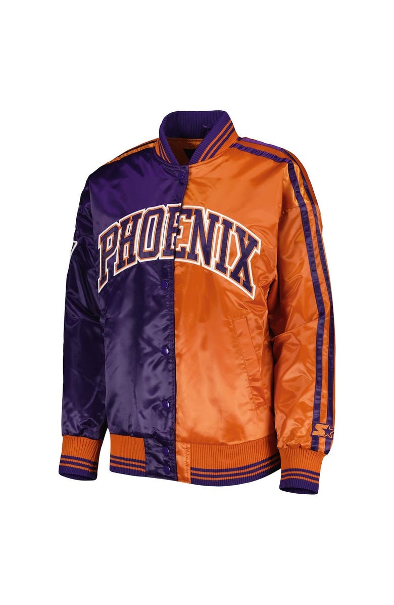 STARTER Women's Starter Purple/Orange Phoenix Suns Split Colorblock Satin Full-Snap Varsity Jacket, Alternate, color, Purple