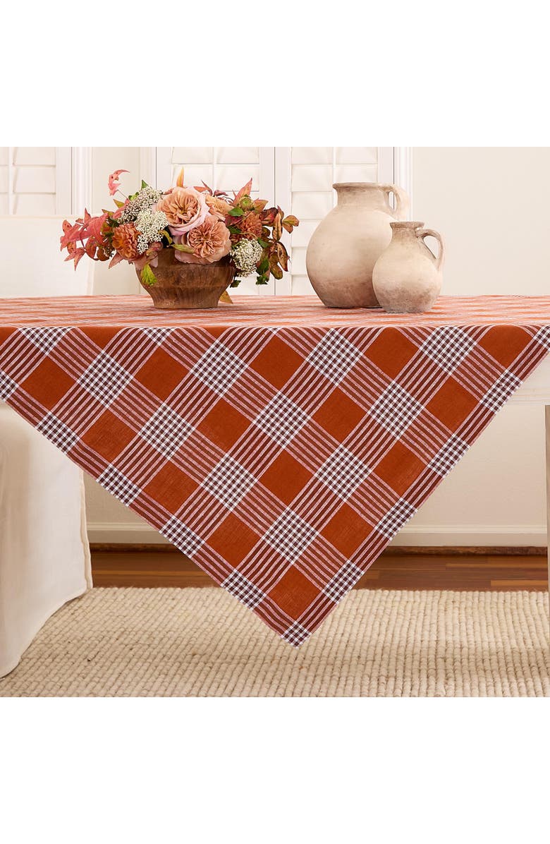 Solino Home Linen Table Throw - Glen Check, 52" x 52" Inch, 52" x 52" Inch, Alternate, color, Nutmeg