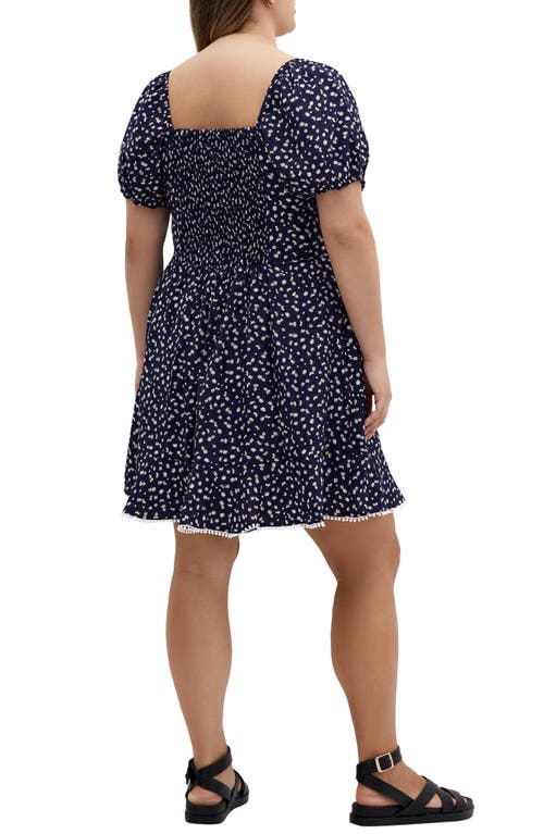 City Chic Sky Kiss Print Minidress In Navy Daisy