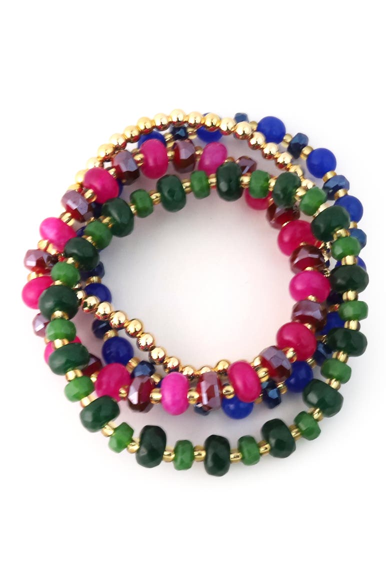 Set of 4 Mixed Glass Bead Stretch Bracelets, Alternate, color, MULTI