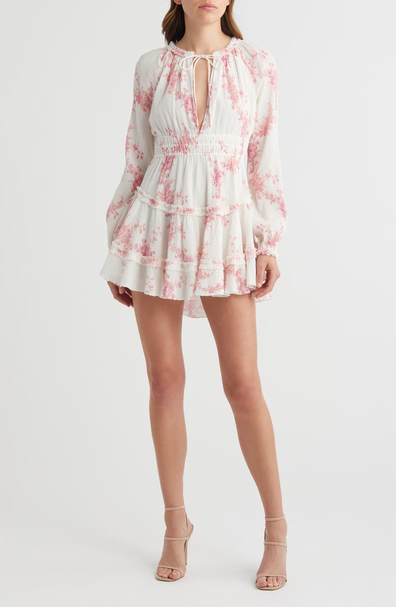 LoveShackFancy Mellini Floral Long Sleeve Minidress, Main, color, 