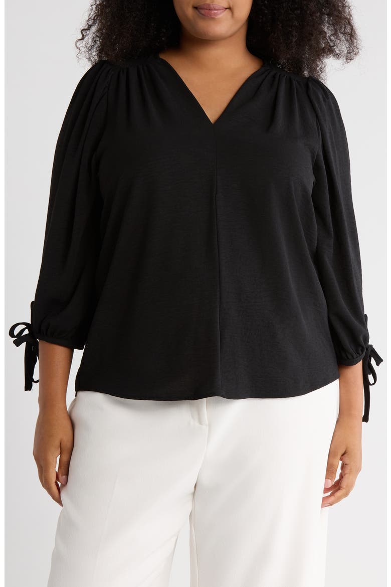 V-Neck Long Sleeve Top, Main, color, BLACK