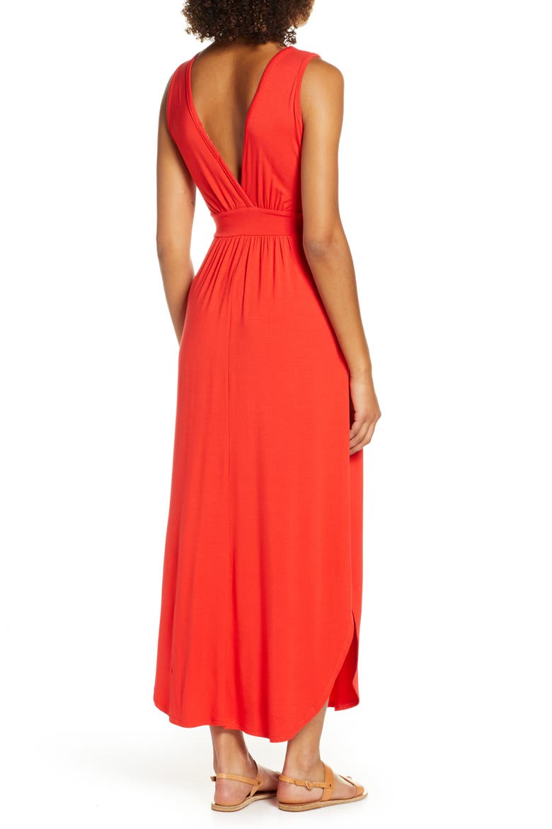 V-Neck Jersey Dress, Alternate, color, RED