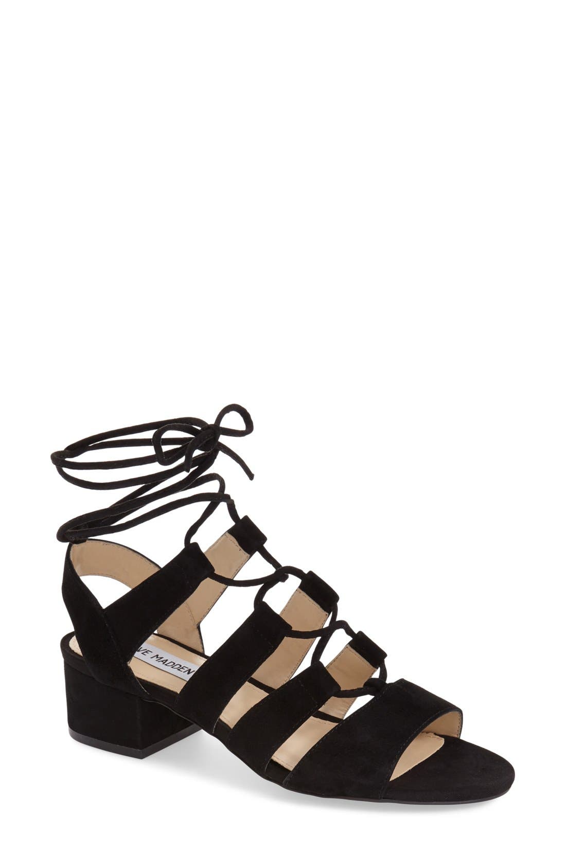 'Kitty' Ghillie Sandal, Main, color, BLACK SUEDE