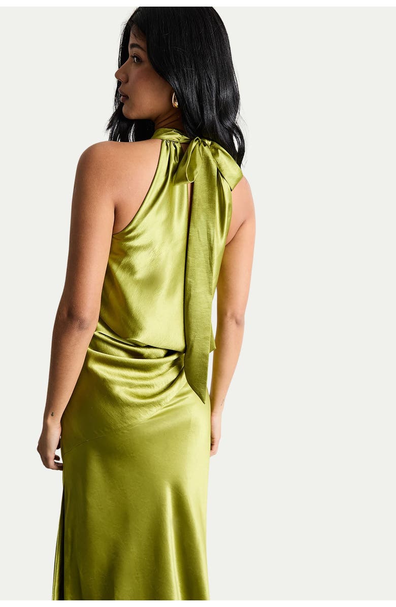 Warehouse Satin Tie Neck Cowl Maxi Dress, Alternate, color, Olive