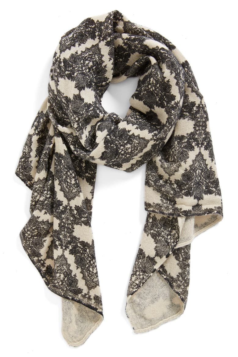 'Faded Lace' Scarf, Main, color, BLACK