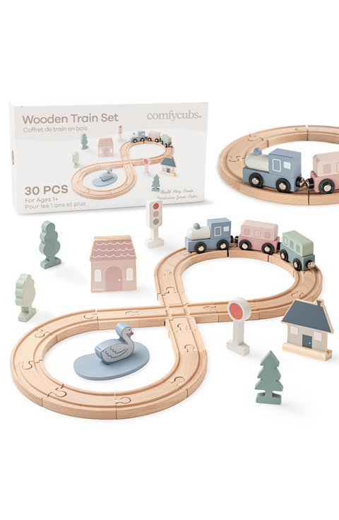 30-Piece Wooden Train Set for Toddlers Ages 1+
