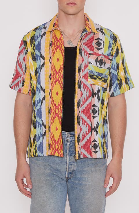 Geometric Pattern Cotton Button-Up Shirt