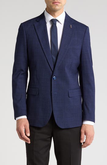 Tahari Slim Fit Plaid Blazer In Navy