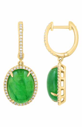 Gold Plated Sterling Silver Green Stone Drop Earrings