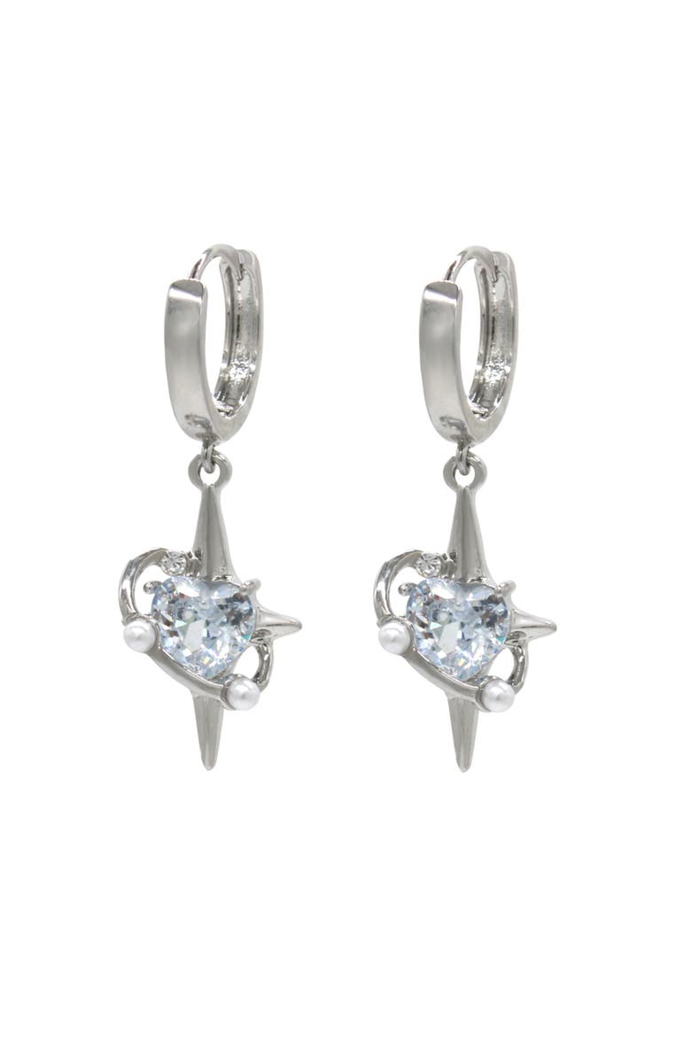 Heart Sparkle Huggie Earrings, Main, color, Silver
