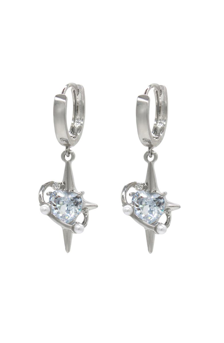 Velvet Luna Heart Sparkle Huggie Earrings, Main, color, Silver