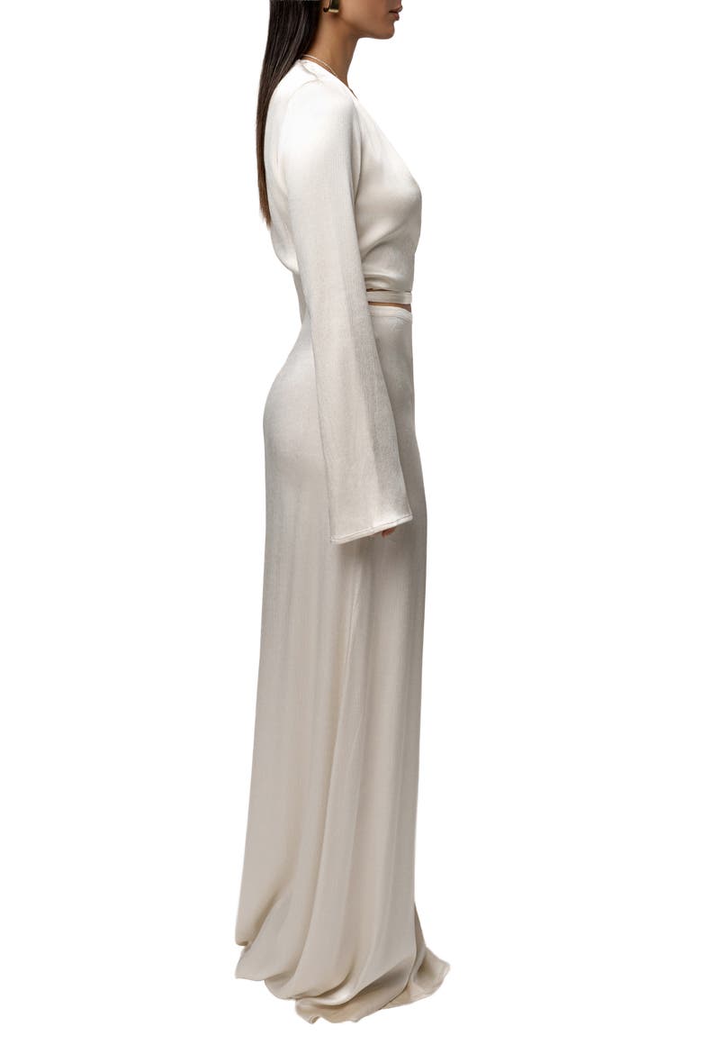 Golden Eve Satin Long Sleeve Top & Maxi Skirt Set, Alternate, color, IVORY