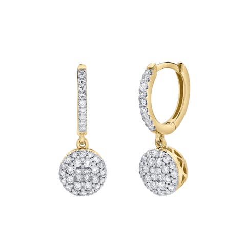 Zinnia Pave Round Diamond Drop Huggie Hoop Earrings in 14K Gold