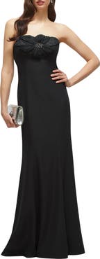 Dessy Collection Floral Embellished Strapless Gown