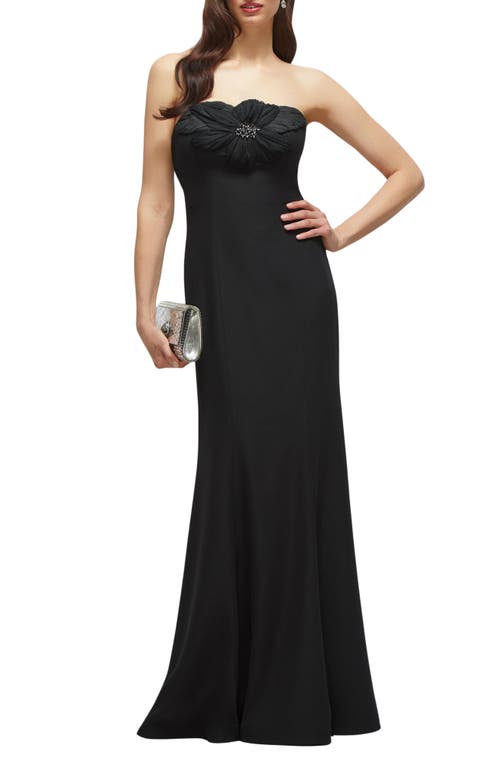 Dessy Collection Floral Embellished Strapless Gown In Black